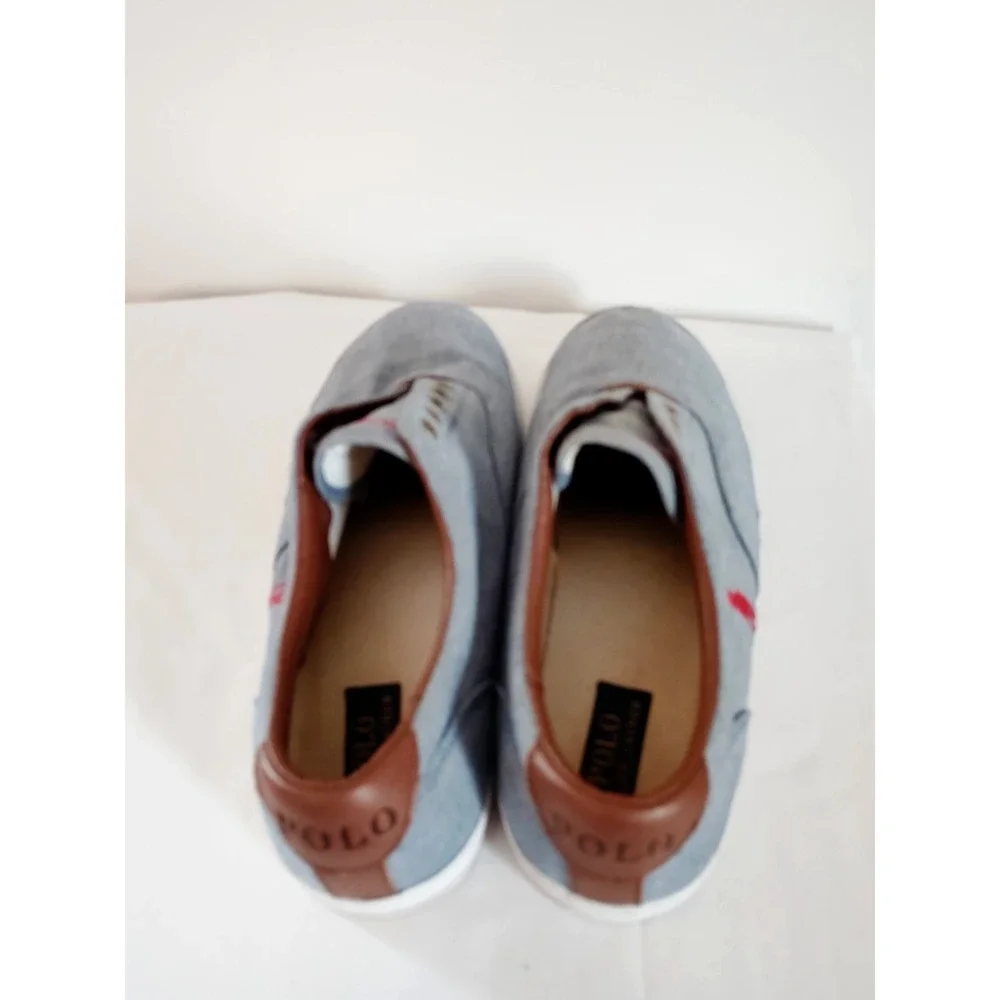 Polo Ralph Lauren Men 13D Vito Sneakers Blue Chambray Red Pony Shoes Resort Wear